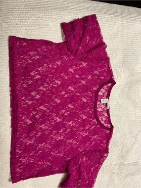 Abound Hot Pink Lace Overlay Tee